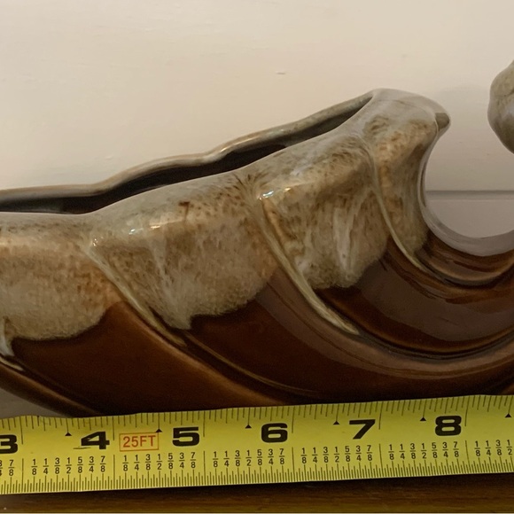 Vintage Brown & Tan Drip Glaze 260 USA Ceramic Cornucopia - Picture 5 of 16